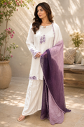 White Hand-Embellished 3-Piece Luxury Suit with Purple Dupatta